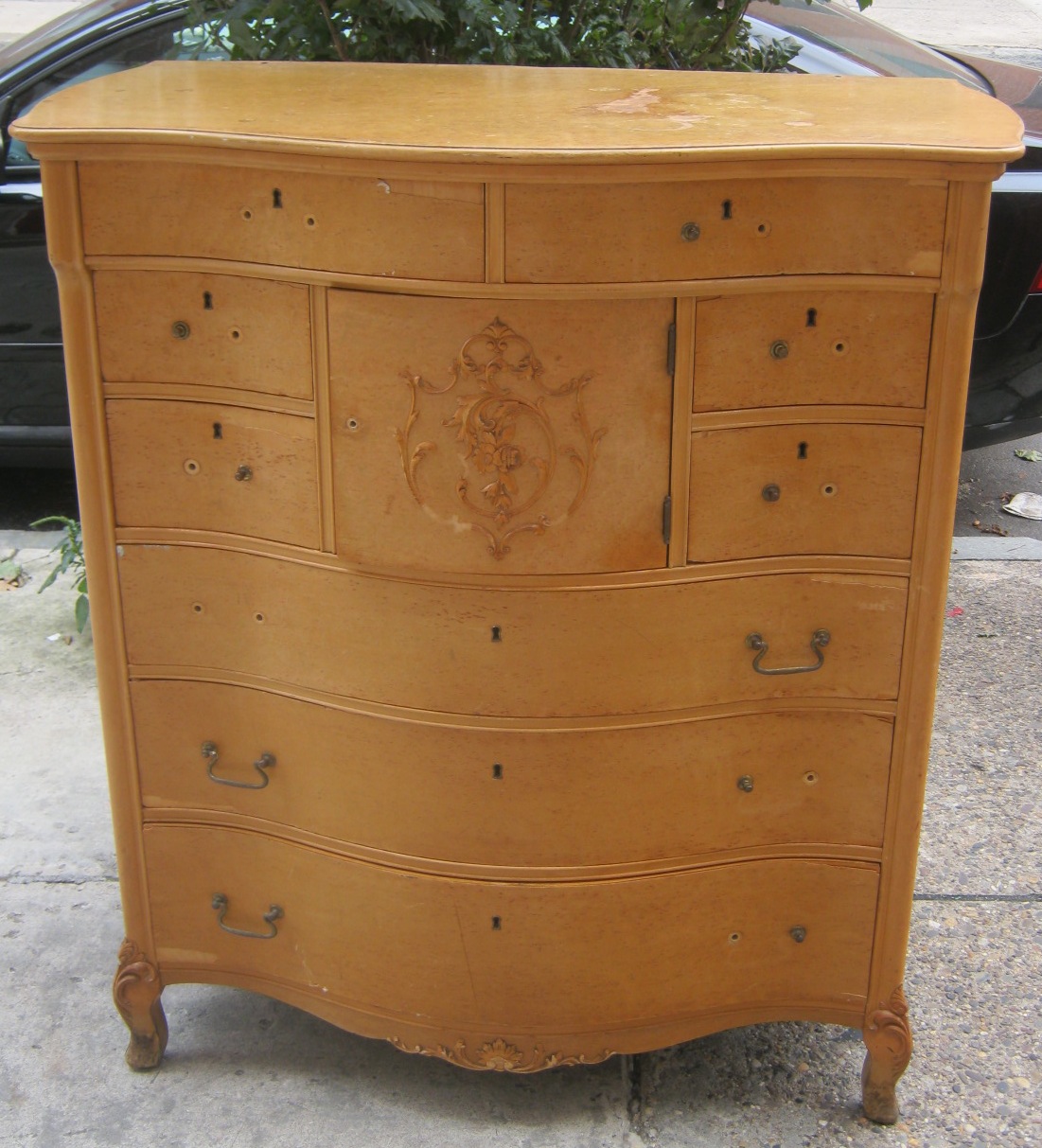 Uhuru Furniture & Collectibles: Birdseye Maple Serpentine Chest of