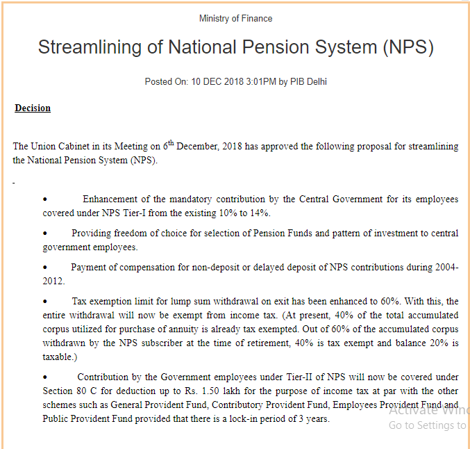 Streamlining Of Nps National Pension System Govt Contribution