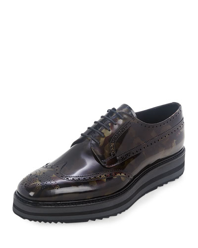 Creep On By: Prada Camo-Print Wing-Tip Derby Shoe | SHOEOGRAPHY