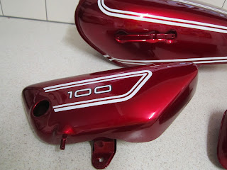 Fuel tank and side covers Yamaha LS3 Brilliant Red Candy plus 3 clear coats after pinstriping