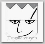 Bước 9: Vẽ mắt, mũi, miệng, sẹo để hoàn thành cách xếp mặt Frankentein bằng giấy theo phong cách origami.