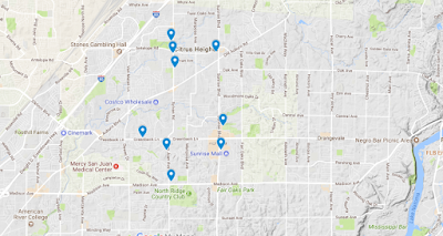  Google Map of Citruse Heights Bars Accessible from SmaRT Ride.