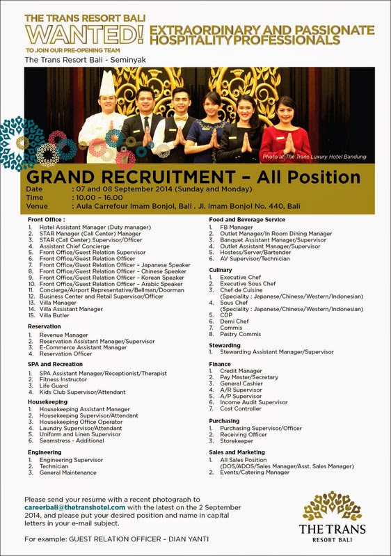 All Positions to join our preopening team at The Trans