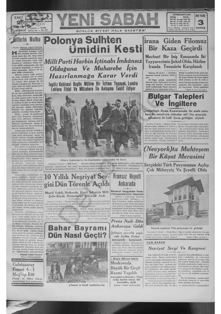 2 Mayıs 1939 Yeni Sabah Tam Metin