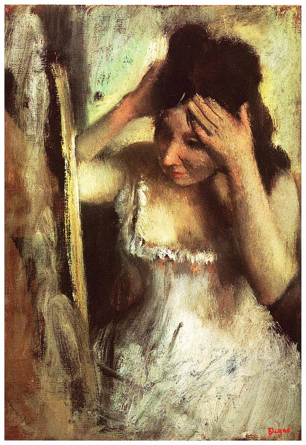 femeie aranjandu-si-parul-la-oglinda-edgar-degas 1877