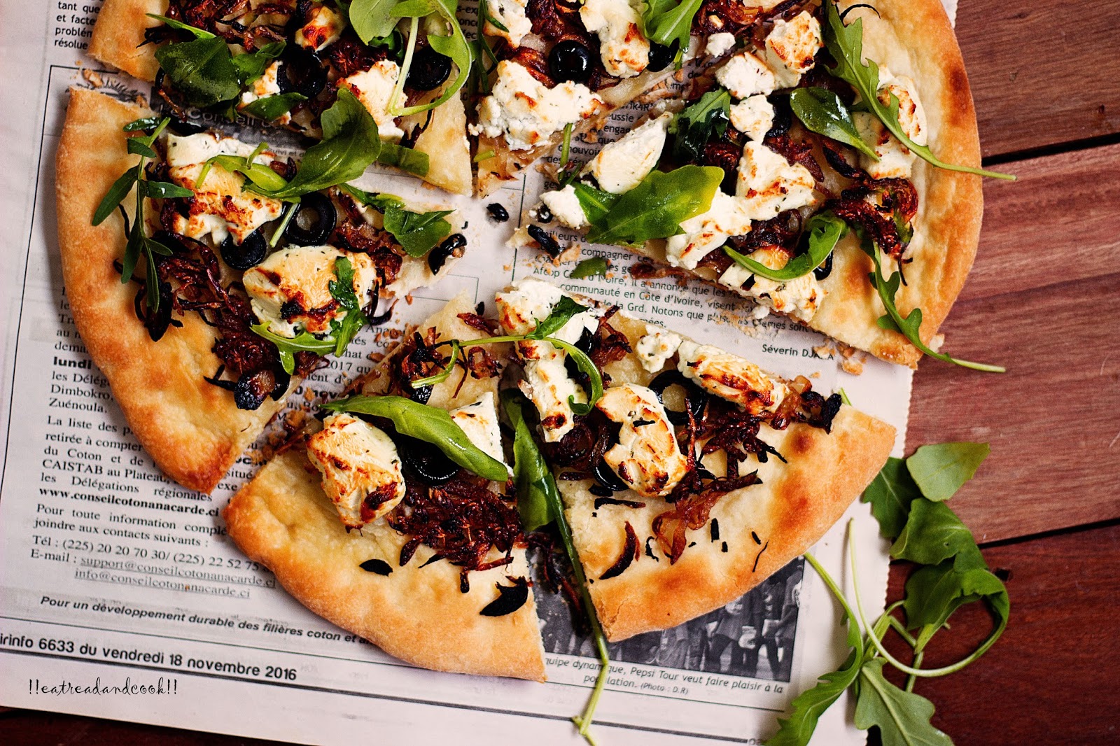 Goat Cheese Pizza with Caramelized Onions and Olive