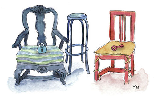 armchair, stool and chair by Yukié Matsushita