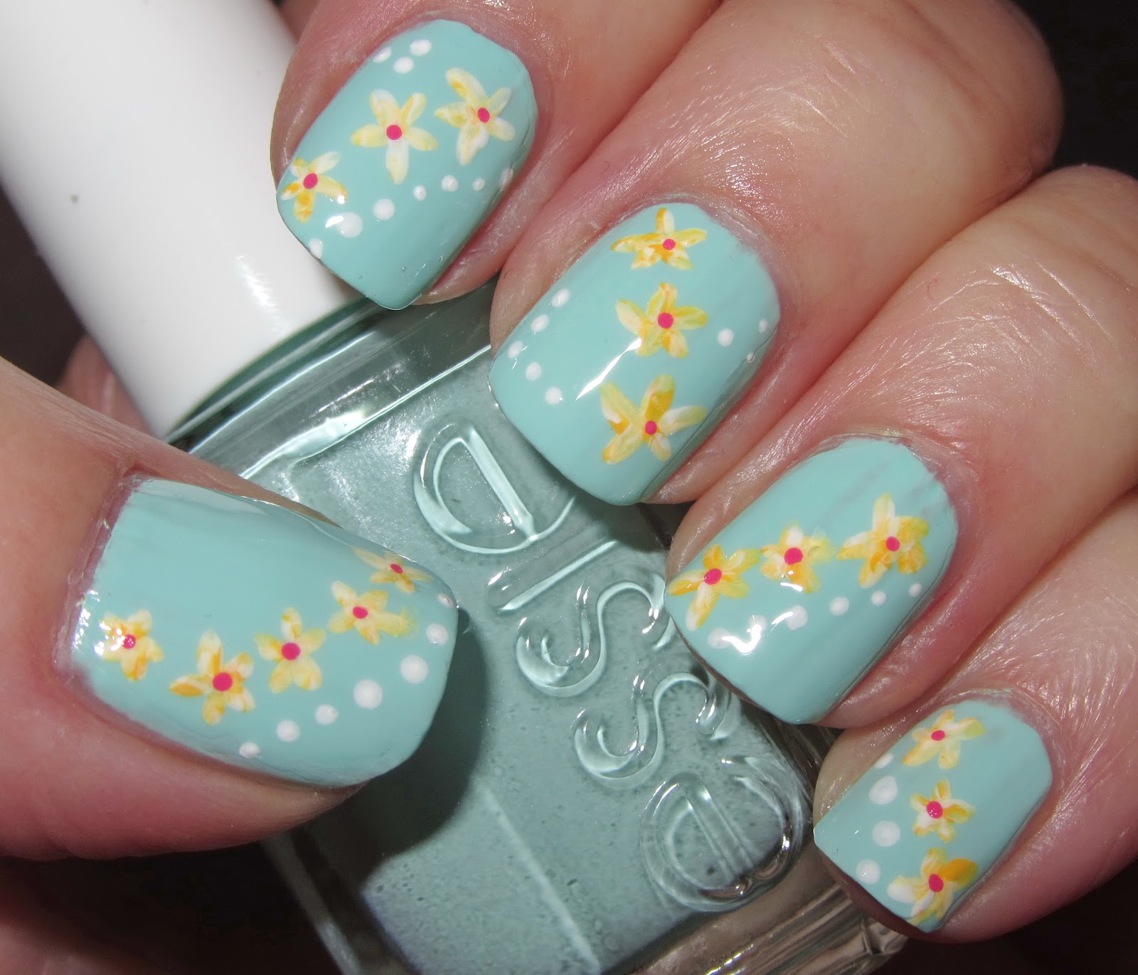 Marias Nail Art and Polish Blog: Mint pastel flowers - Pastel mint blomster
