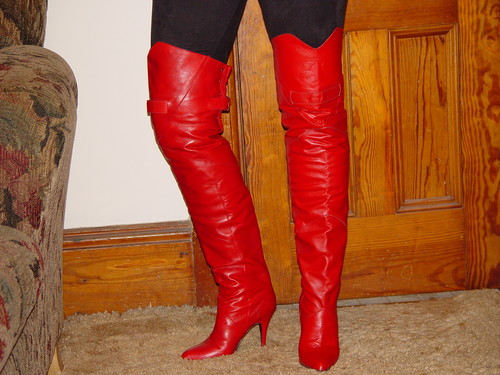 red leather boots low heel