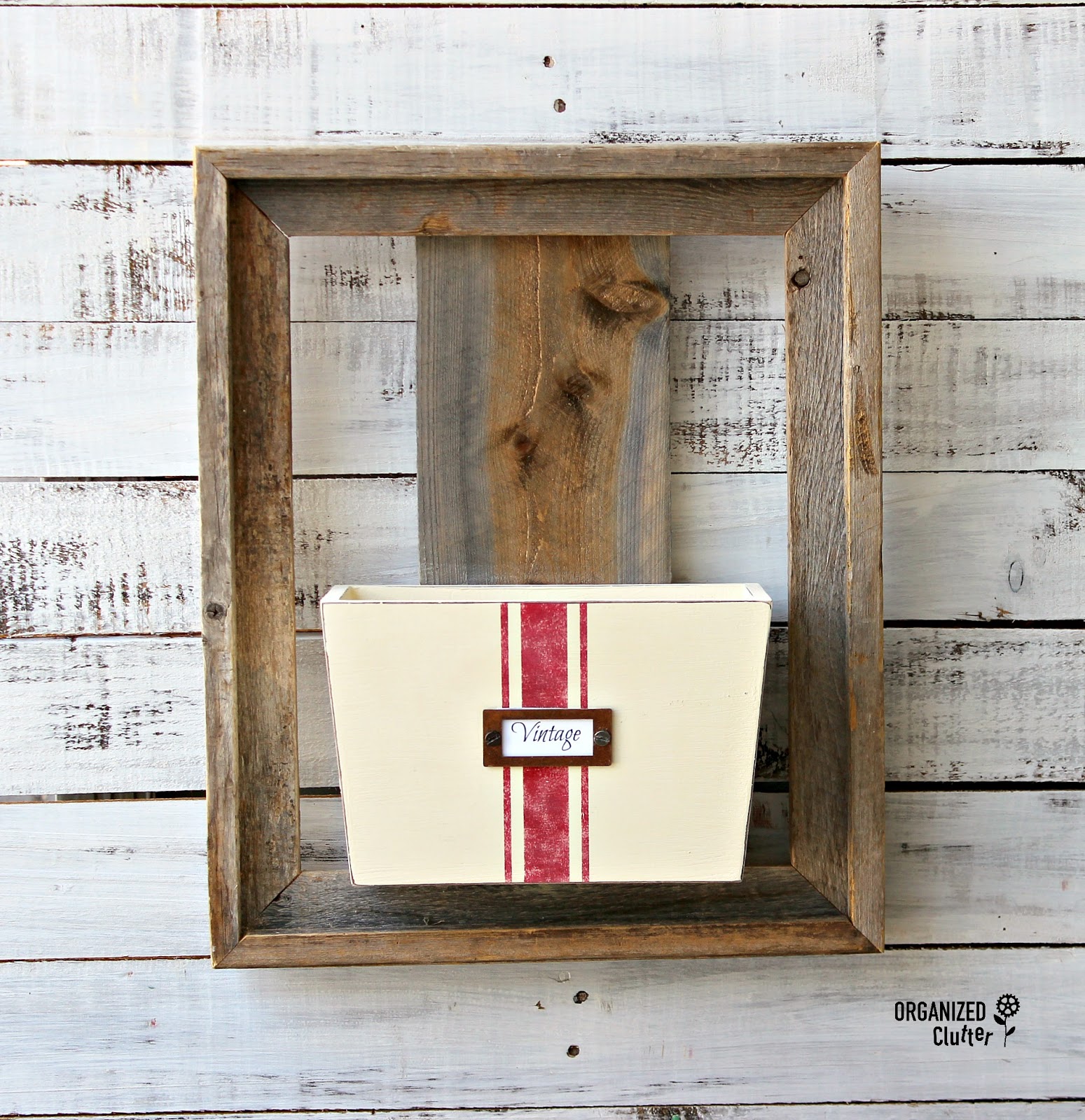 Thrift Shop Wooden Wall Bin & Barn Wood Frame Project Organized Clutter