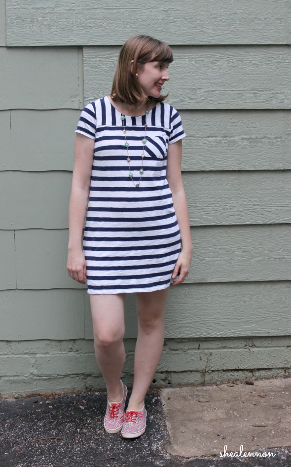 summer weekend look: striped dress with sneakers | www.shealennon.com