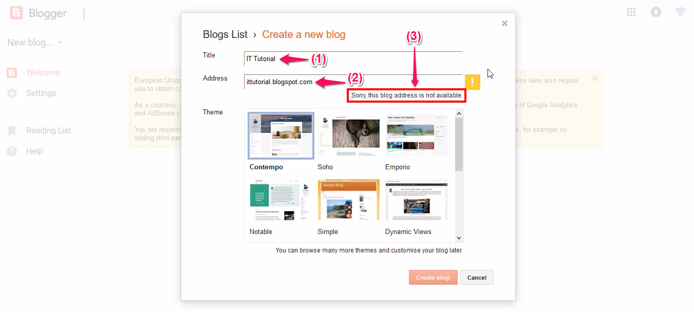 Create a new blog mockup Blogger