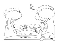 Platypus and fish in forest animals coloring book by Robert Aaron Wiley for Microsoft Office Online