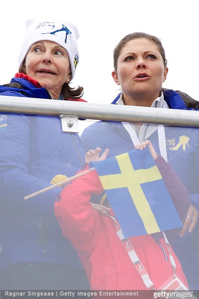 Queen Silvia of Sweden, Princess Estelle of Sweden and Crown Princess Victoria of Sweden attend the FIS Nordic World Ski Championships
