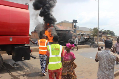 b Photos: Tragedy averted as petrol tanker burst into frames in Orji, Imo State