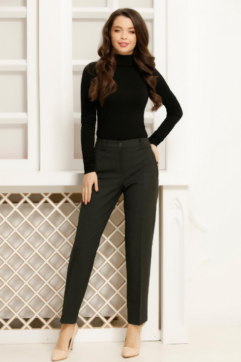 Pantaloni femei office eleganti cu talie inalta gri inchis