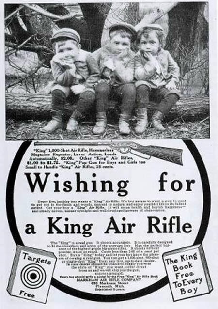 Propaganda dos Rifles King nos anos 30 para crianças.