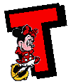 Alfabeto de Mickey y sus amigos con letras rojas T.