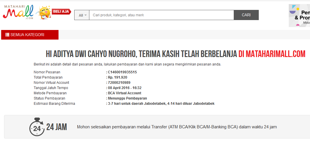 Cara Belanja Online Membeli Barang Di Mataharimall Com Aditya Web Com