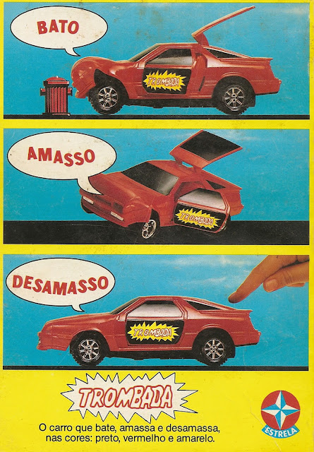 Propaganda do brinquedo Trombada, lançado pela Estrela em 1987: amassos propositais no carro de brinquedo