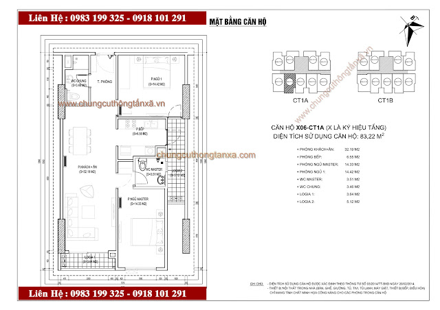 Thiết kế căn hộ X06CT1A chung cư thông tấn xã