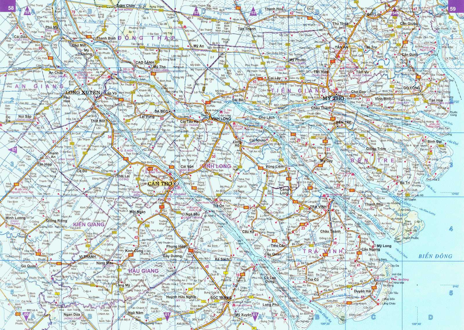 Vietnam August 2014: 26 June Maps Mekong Delta, Can Tho and My Tho
