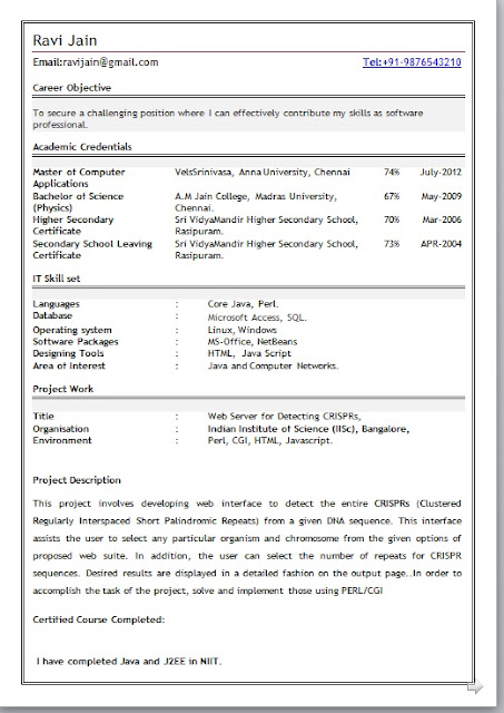 mca fresher resume format fresher resume format for mca