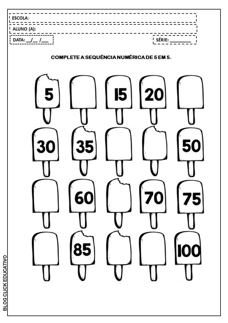 Atividades de sequência numérica para 2º ano