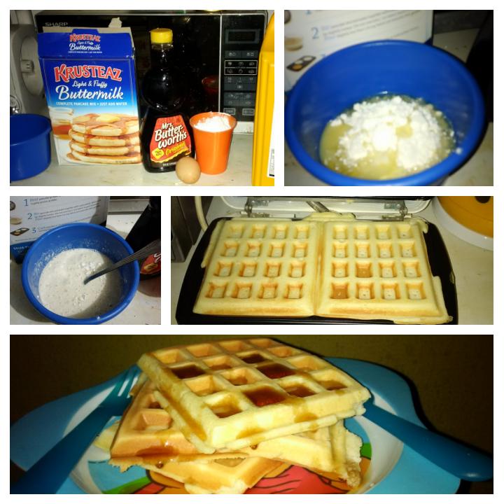 Review of Krusteaz Pancake Mix, Good for Waffles too.