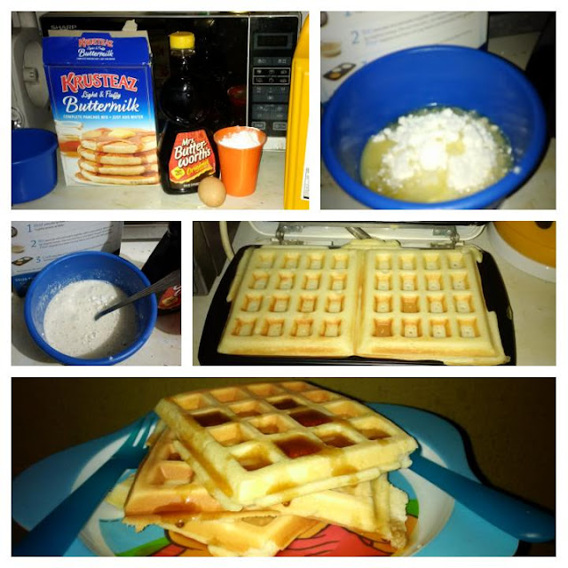 Review of Krusteaz Pancake Mix, Good for Waffles too.