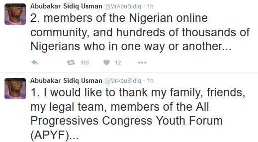 1 Statement by blogger Abubakar Sidiq Usman, after his release