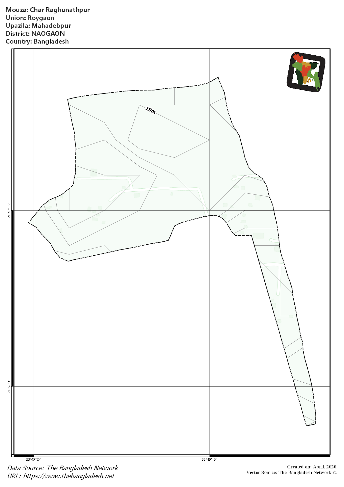 Map of Char Raghunathpur Mouza of Mahadebpur Upazila, NAOGAON, Bangladesh.