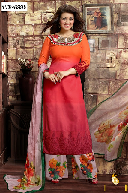 Casual Wear Printed Orange Color Cotton Bollywood Celebrity Ayesha Takiya Palazzo Salwar Kameez Online Shopping with Lowest Price at Pavitraa.in