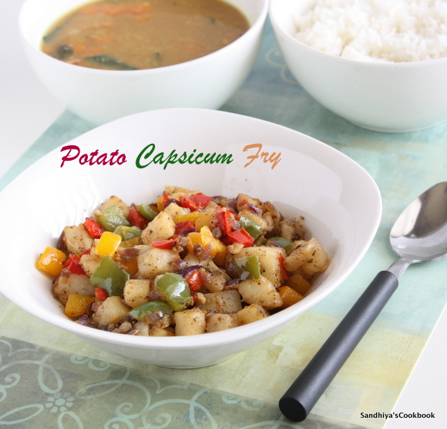 Sandhiya's Cookbook Potato Bell Pepper Stir fry Potato Capsicum Poriyal