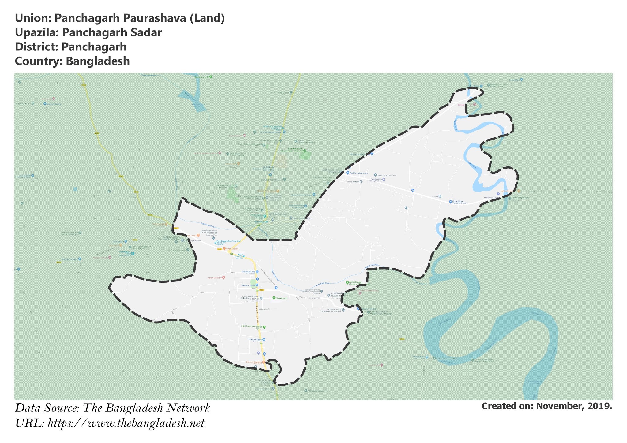 Map of Panchagarh Paurashava of Panchagarh, Bangladesh.