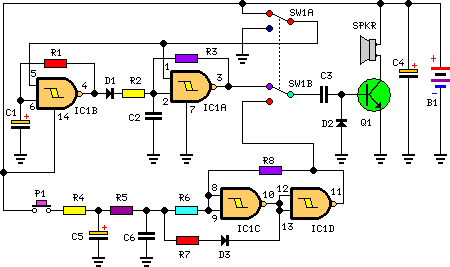 Two-Tone Siren Circuit Schematic Diagram Using One IC ...