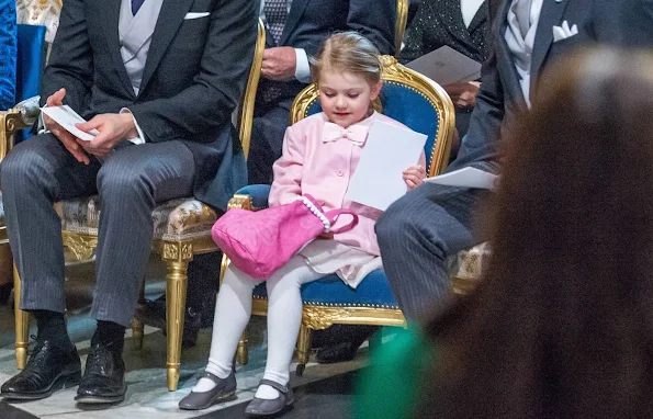 Princess Estelle of Sweden attended "Te Deum" service at Stockholm Royal Chapel for her newborn brother Prince Oscar Carl Olof