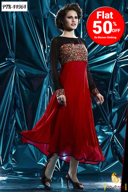 Western Style Young Girls Wear Red Color Designer Anarkali Kurti Tunics Online Collection