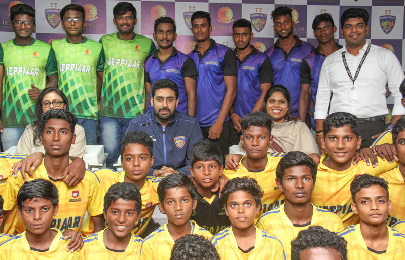 Actor Abhishek Bachchan launched Chennaiyin FC Soccer School at Jeppiaar Engineering College.