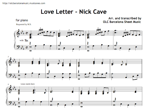 Love Letter Sheet Music Nick Cave Love Letter Sheet Music Nick Cave