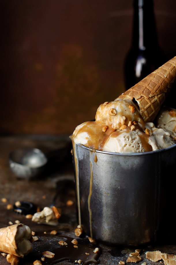 Somewhere over the Kitchen Brown ale ice cream with salty caramel and