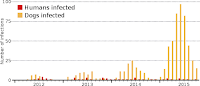 Figure showing increased incidence of parasite in each of four years.