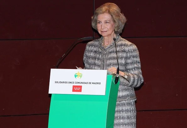 Queen Sofia received the award from President of Social Group of ONCE, Miguel Carballeda of at The Queen Sofía Museum in Madrid.