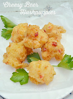 Cheesy Beer Hushpuppies ~ One of the most popular savory snacks around ! Puffy, featherlight with a hint of Chili - making a double batch would make more sense as these little gems disappear quickly ;-)