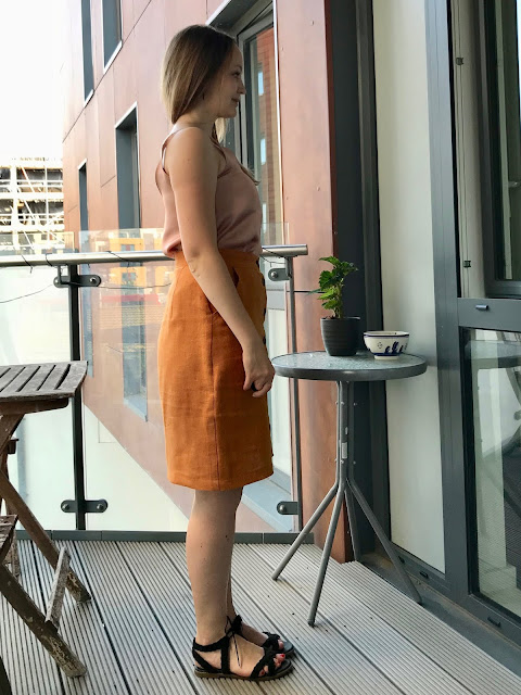 Diary of a Chain Stitcher: Cloth Shop Orange Linen Sew Over It Erin Skirt and The Fabric Store Blush Viscose Satin True Bias Ogden Cami