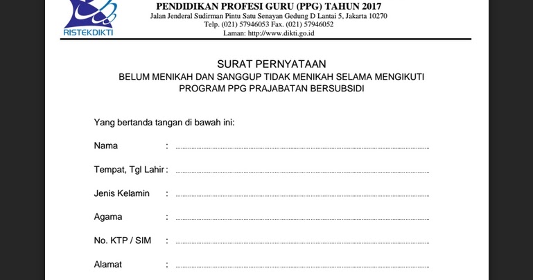 Surat Pernyataan Tidak Menikah Selama 1 Tahun - Bagi ...