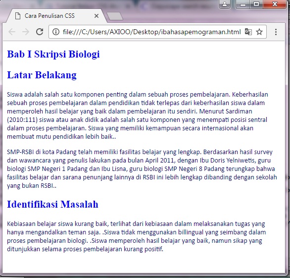 Aturan penulisan kode css petunjuk onlene