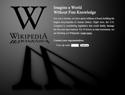 Wikipedia blackout against SOPA
