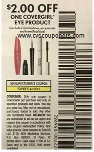 USE (3) $2/1 Covergirl Eye Product excludes 1kit shadows, accessories, 3/24 SS, exp. 04/20/2019