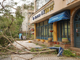 debris from Typhoon Hato at the Bay Bar Street in Zhuhai